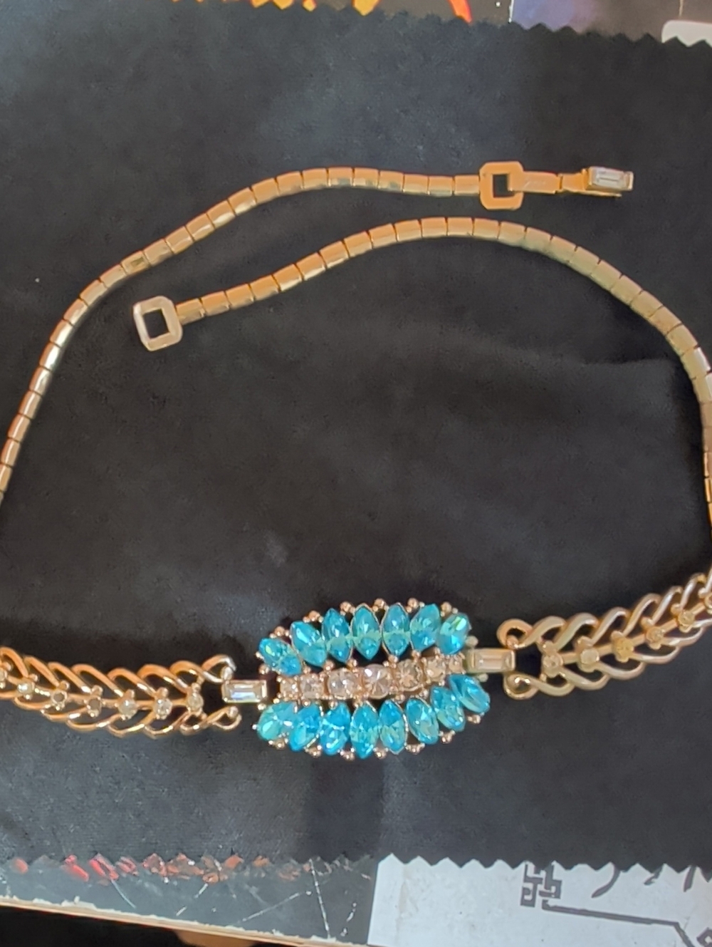 Vintage Coro Blue Rhinestone Choker Necklace 1940s 15" - READ